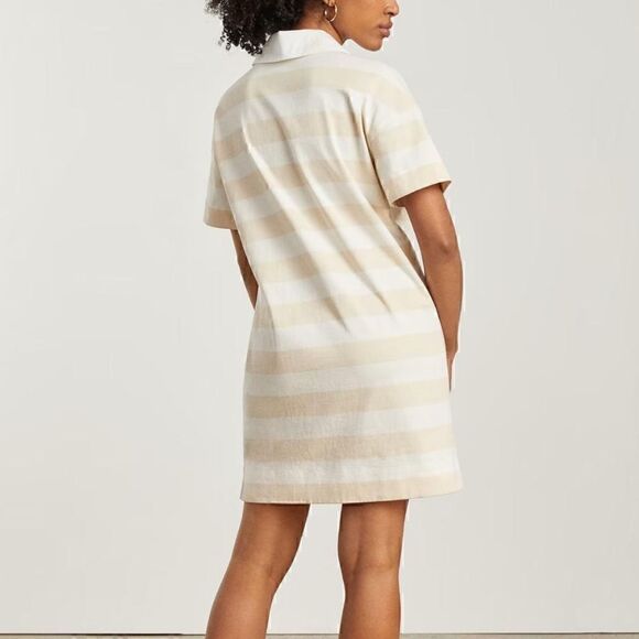 Everlane Mini Dress Womens XS Striped Polo Beige White Preppy Short Sleeves - Picture 3 of 11